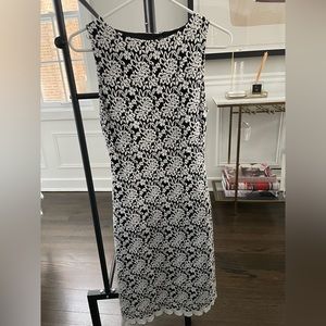 alice + olivia black and white, open back, midi dress, size 6